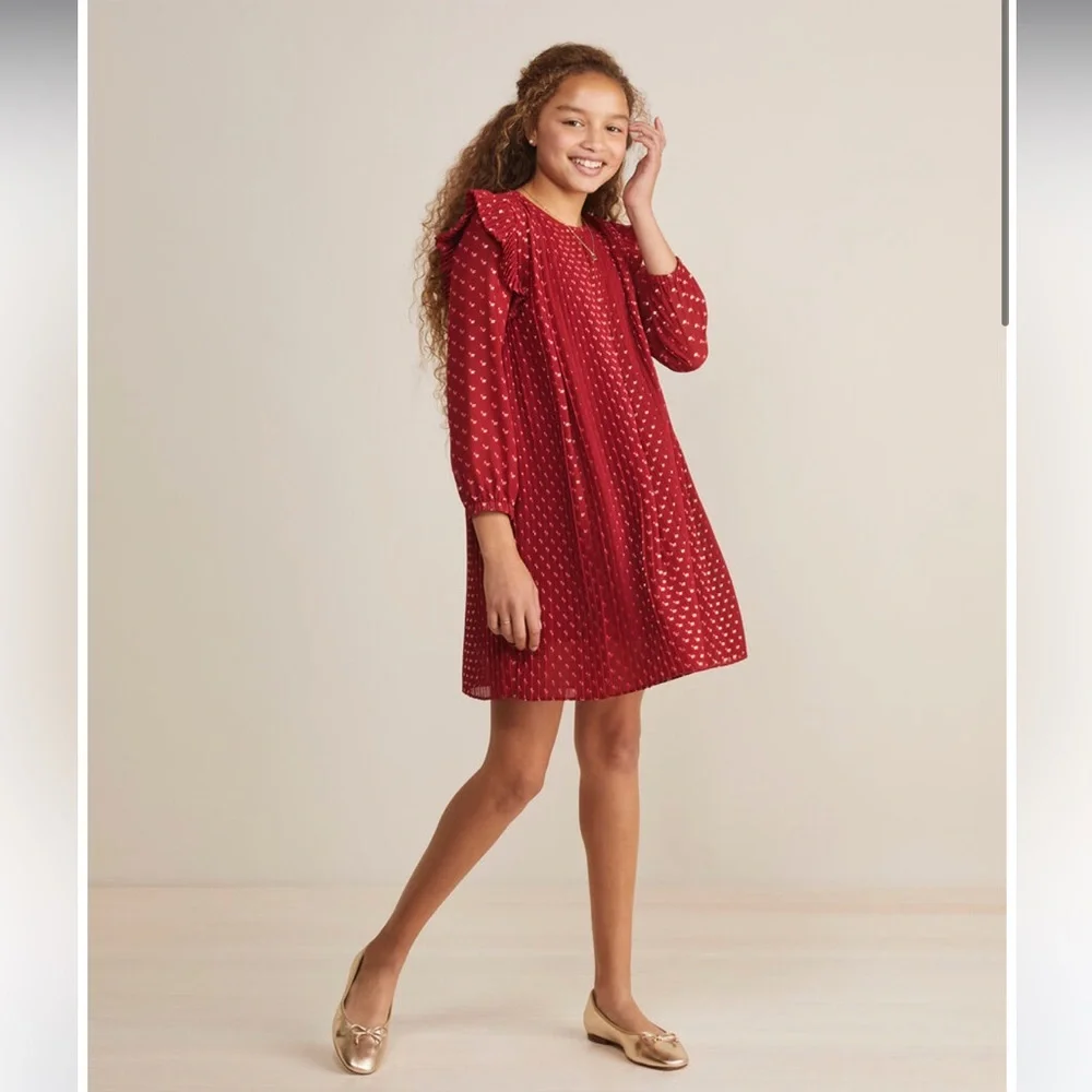 VINEYARD VINES Girls' Polka Dot Pleated Dress Navy Blue Flutter Sleeves …